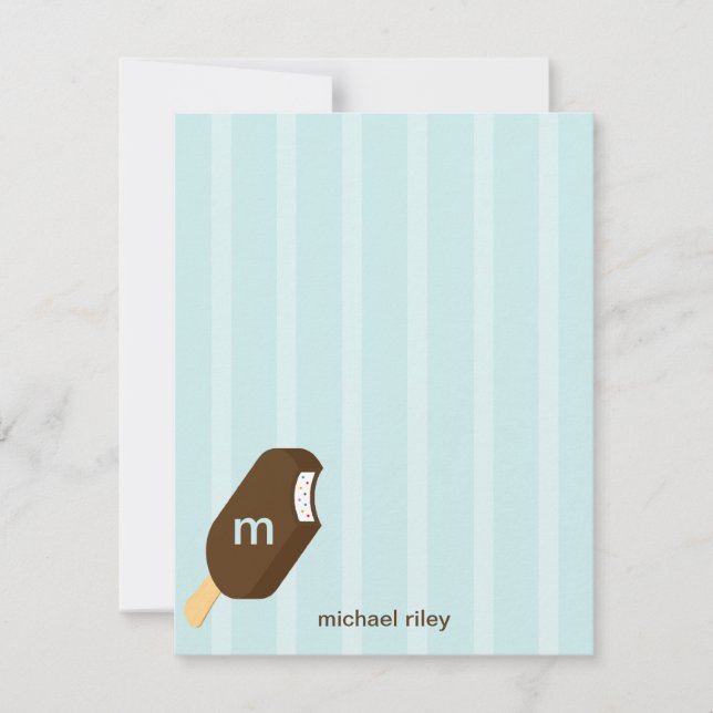 Ice Cream Bar Flat Thank You Card - Blue - (Front)