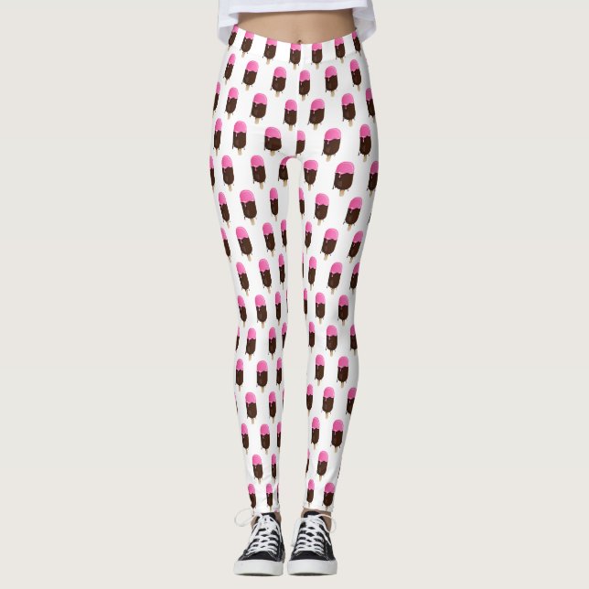 Ice Cream Bar with Strawberry Topping Pattern Leggings (Front)