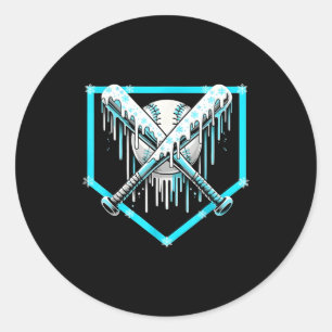 Ice Cream Baseball Drip Home Plate Bats Cool For B Classic Round Sticker