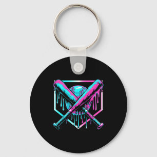 Ice Cream Baseball Drip Home Plate Bats Cool For B Keychain