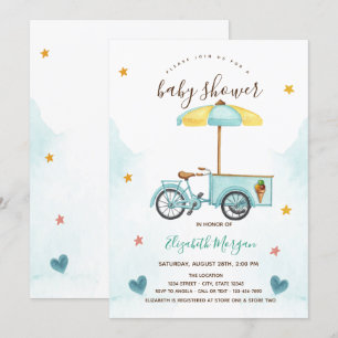 Ice Cream Bicycle Pink Striped Baby Shower  Invitation