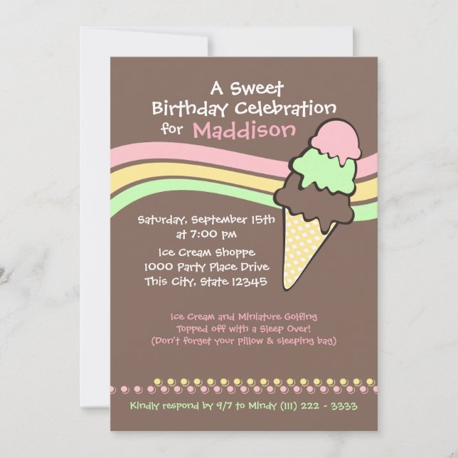 Ice Cream Birthday and Sleep Over Invitation (Front)