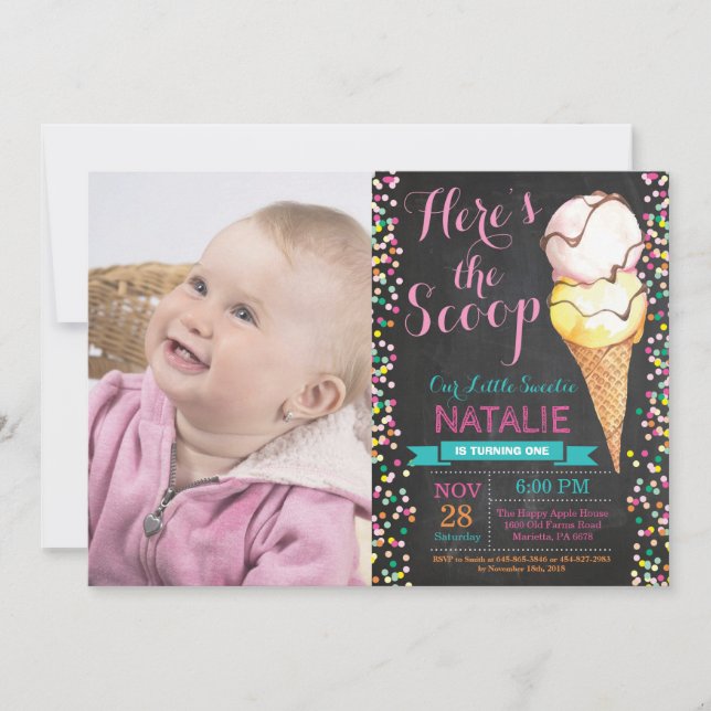 Ice Cream Birthday Invitation Summer Chalkboard (Front)