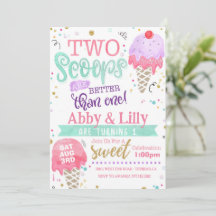 Ice Cream Birthday Invitation - Twins Two Scoops
