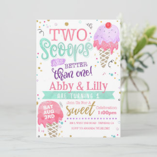Ice Cream Birthday Invitation - Twins Two Scoops
