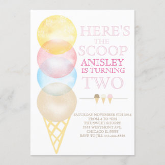 Ice cream birthday invitation, water colour cone invitation
