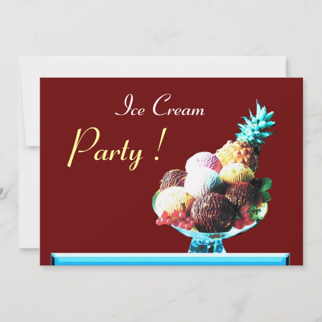 ICE CREAM BIRTHDAY PARTY 2, red Invitation (Front)