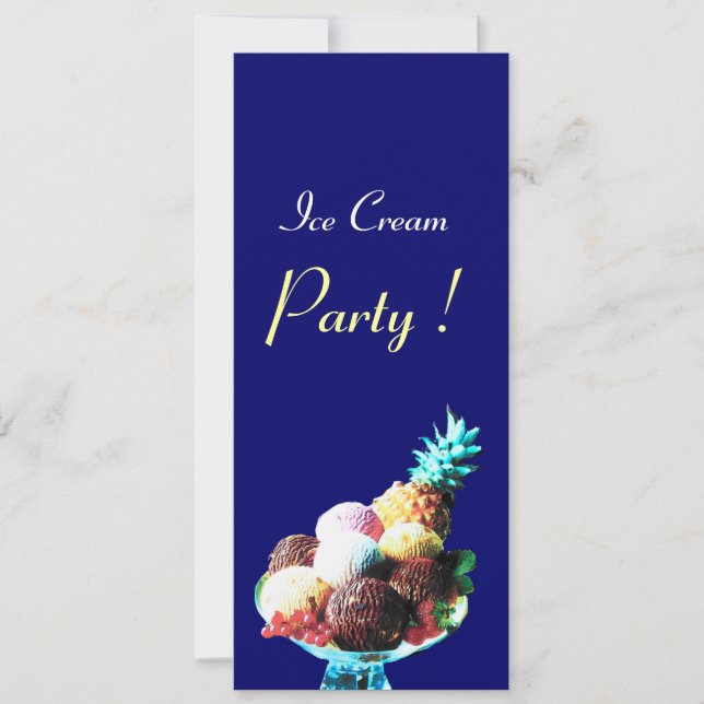 ICE CREAM BIRTHDAY PARTY,blue Invitation (Front)