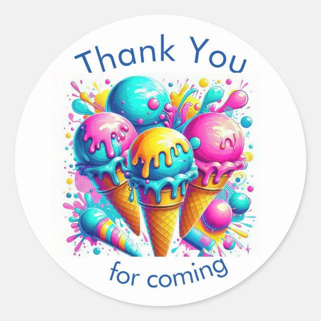 ice cream birthday party classic round sticker (Front)