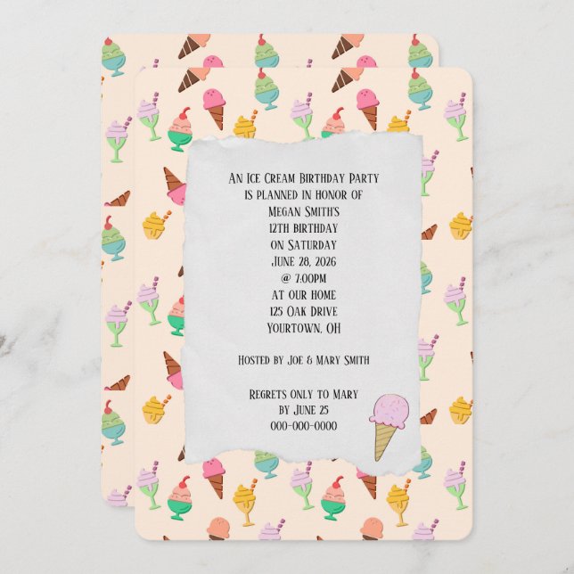Ice Cream Birthday Party cones Invitation (Front/Back)