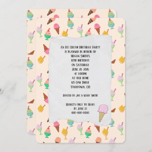 Ice Cream Birthday Party cones Invitation