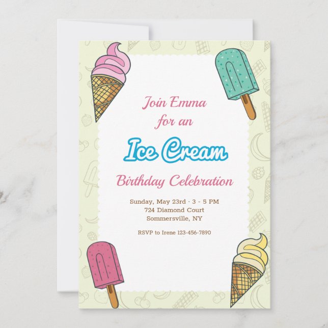 Ice Cream Birthday Party  Invitation (Front)