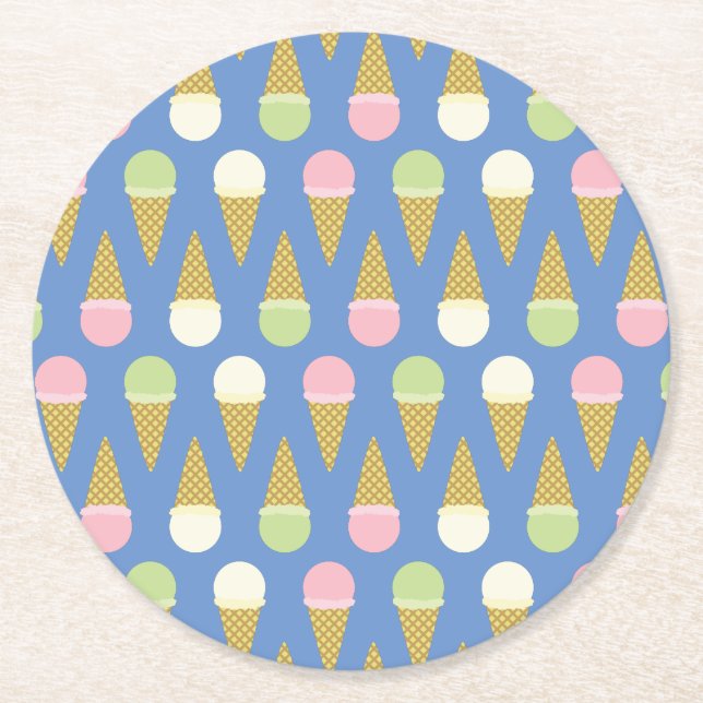 Ice Cream Birthday Party Round Paper Coaster (Front)
