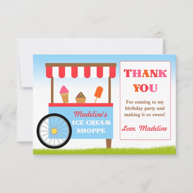 Ice Cream Birthday Party Thank You Invitation (Front)