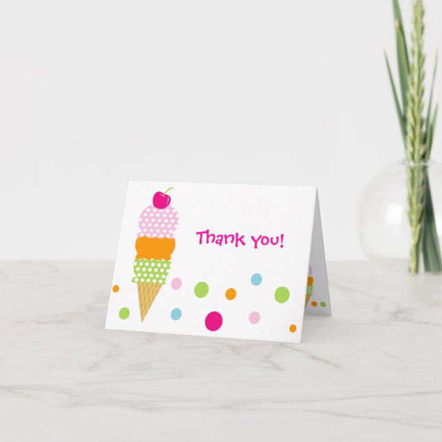 Ice Cream Birthday  Party Thank you note card (Front)