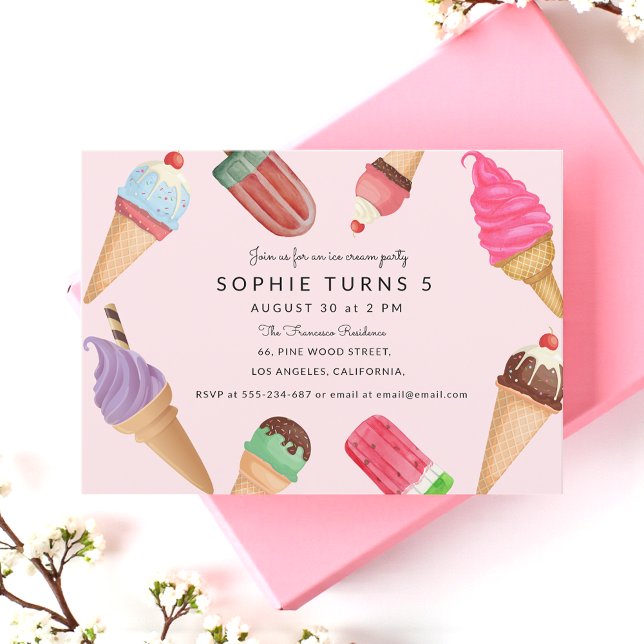 Ice Cream Birthday Pink Summer Party  Invitation (Creator Uploaded)