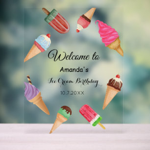 Ice Cream Birthday Pool Summer Party Acrylic Sign