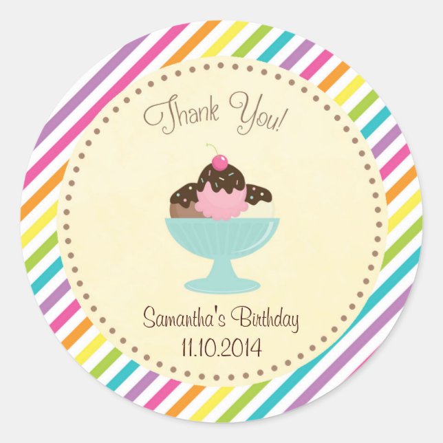 Ice Cream Birthday Thank You Sticker Colourful (Front)