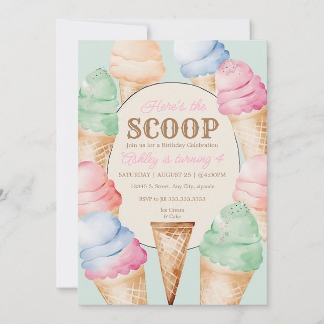 Ice cream birthday Vintage ice cream cones Invitation (Front)