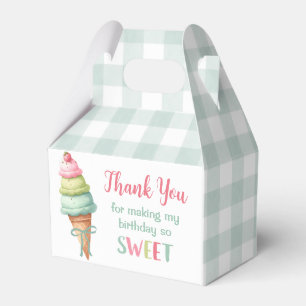 Ice Cream Blue Bow Gingham Birthday Party Favor Box