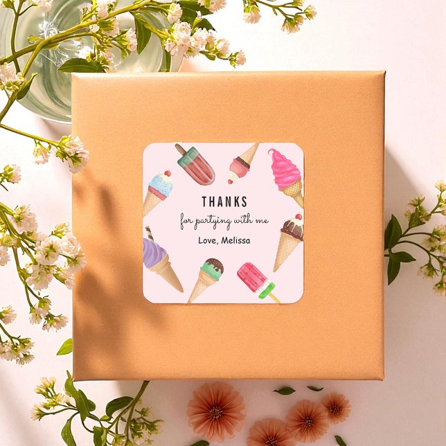 Ice Cream Blue Pink Popsicle Colourful Thank You Square Sticker (Creator Uploaded)