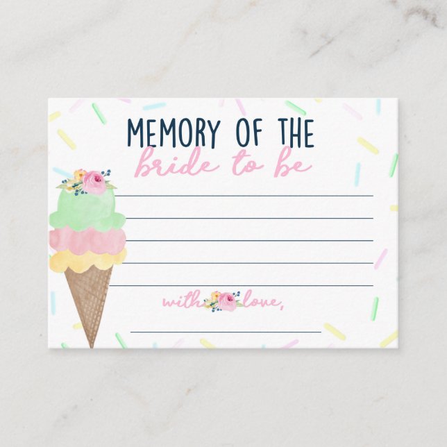 Ice Cream Bridal Shower Memory of the Bride Cards (Front)