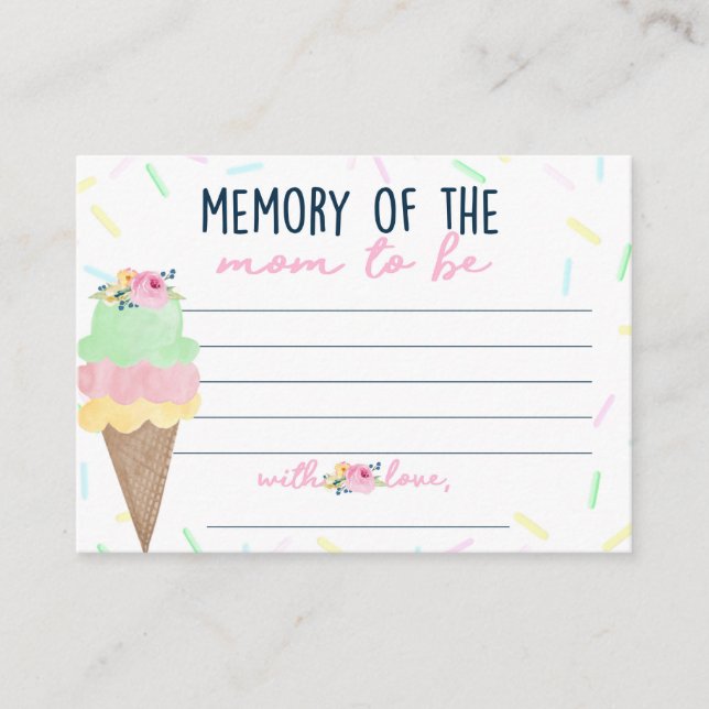 Ice Cream Bridal Shower Memory of the Mom Cards (Front)