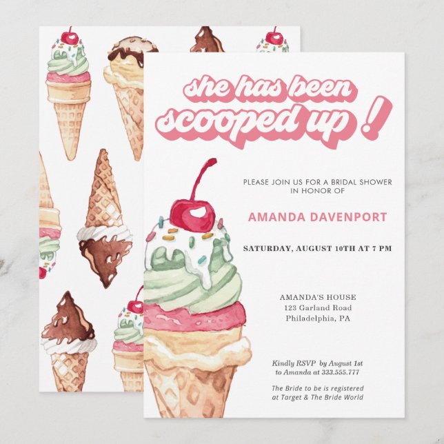 Ice Cream Bridal Shower scooped up Invitation (Front/Back)