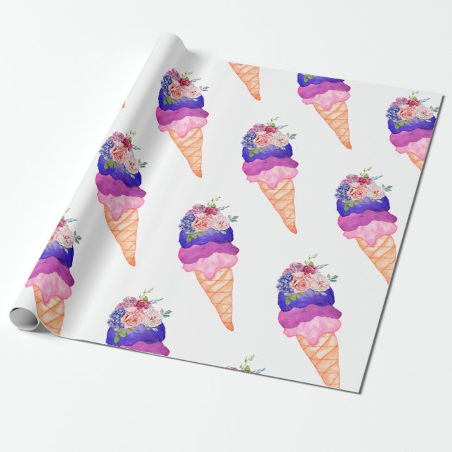 Ice Cream Bridal Shower She's Scooped Waffle Cone Wrapping Paper (Unrolled)