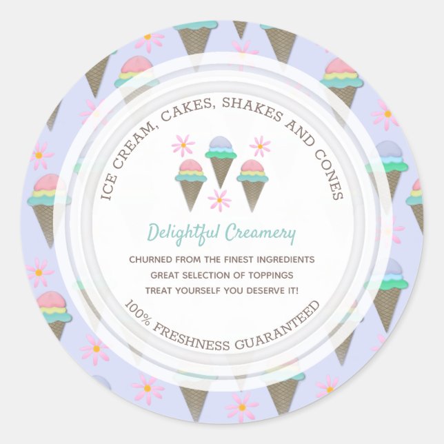 Ice Cream Business Custom Classic Round Sticker (Front)