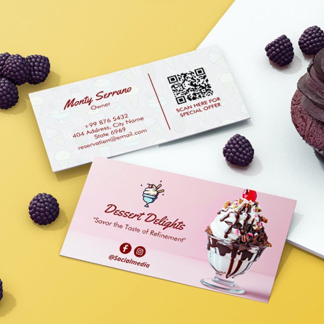 Ice Cream Business | Pink Cute Barcode Business Card (Creator Uploaded)