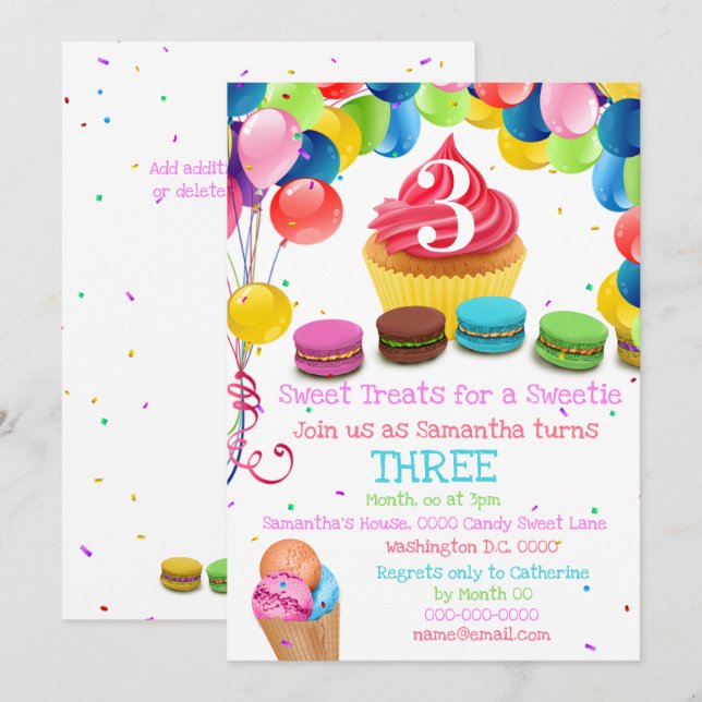 Ice cream candy land sweetie birthday party invitation (Front/Back)