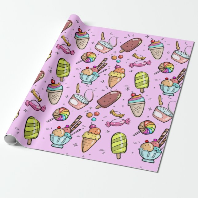 Ice Cream Candy Pink Wrapping Paper (Unrolled)