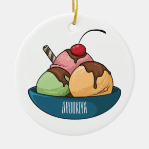Ice cream cartoon illustration  ceramic ornament