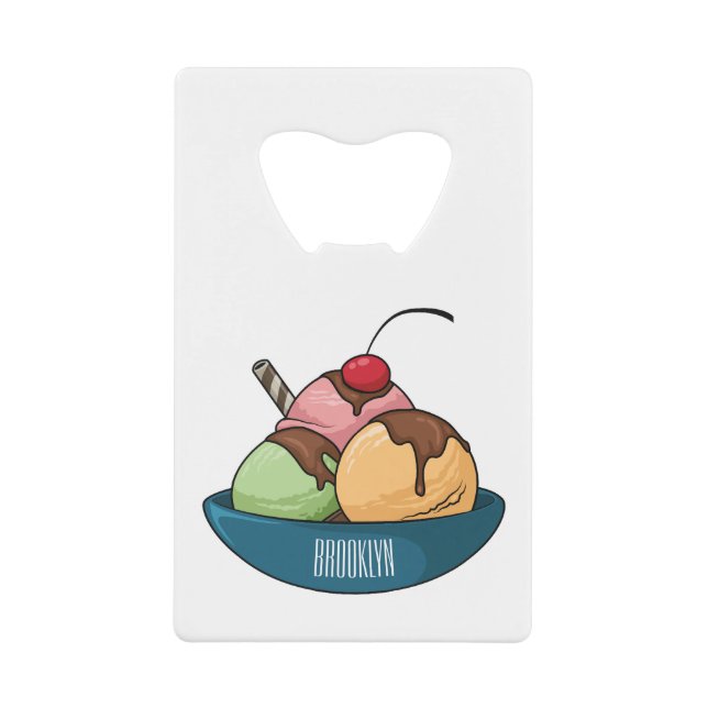 Ice cream cartoon illustration  credit card bottle opener (Front)