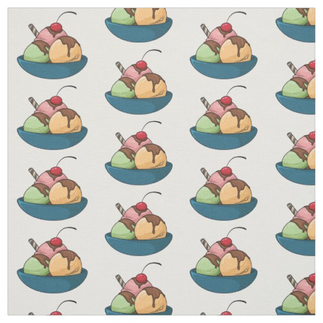 Ice cream cartoon illustration fabric (Swatch)