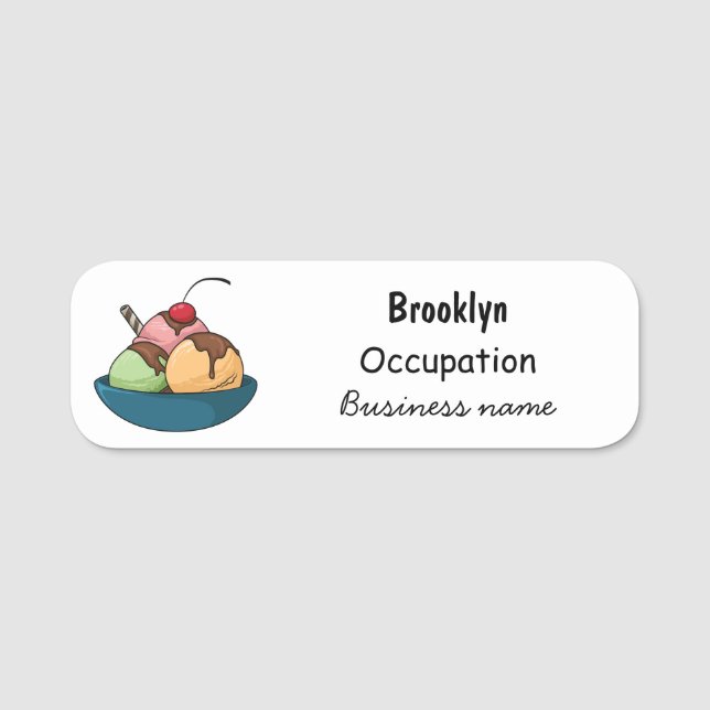 Ice cream cartoon illustration name tag (Front)