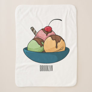 Ice cream cartoon illustration sherpa blanket