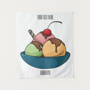 Ice cream cartoon illustration tapestry
