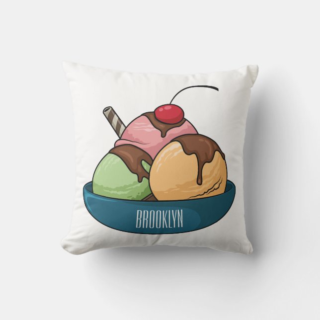 Ice cream cartoon illustration  throw pillow (Front)