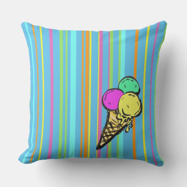 Ice Cream Cartoon Stripes Pattern Throw Pillow (Front)