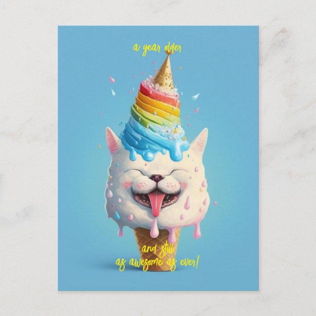 Ice Cream Cat Birthday Greeting Card (Front)