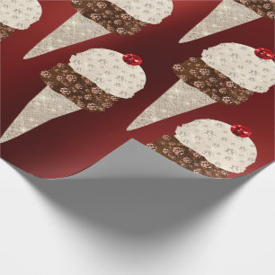 Ice Cream Chocolate Metallic Burgundy Ruby Ivory Wrapping Paper