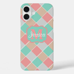 Ice-Cream Colors Checked Personalised iPhone 16 Plus Case