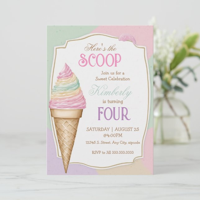 Ice cream colour framed birthday ice cream invitation (Standing Front)