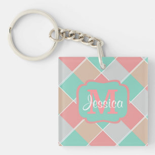 Ice-Cream Colours Checked Personalised Keychain