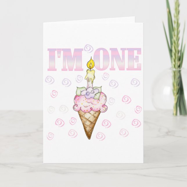 Ice Cream Cone 1st Birthday Tshirts Card (Front)