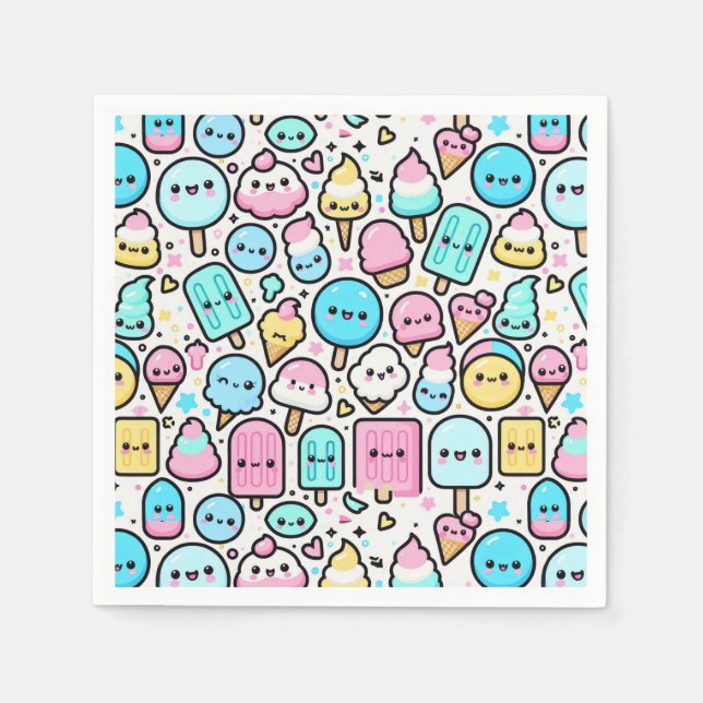 Ice Cream Cone and Popsicle Doodles Napkin (Front)
