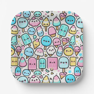 Ice Cream Cone and Popsicle Doodles Paper Plate