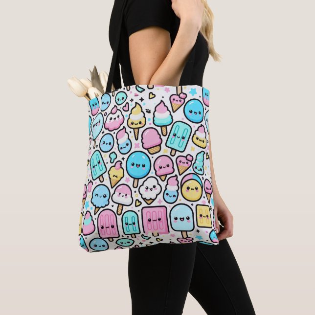 Ice Cream Cone and Popsicle Doodles Tote Bag (Close Up)